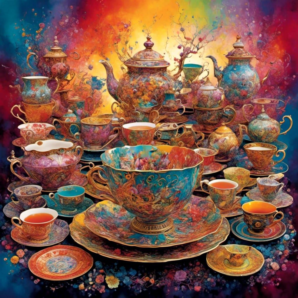 Whimsical Fantasy Tea Party in Vibrant Colors