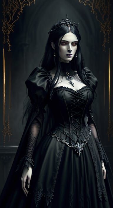Obedient Gothic Princess Portrait in Oil Painting Style