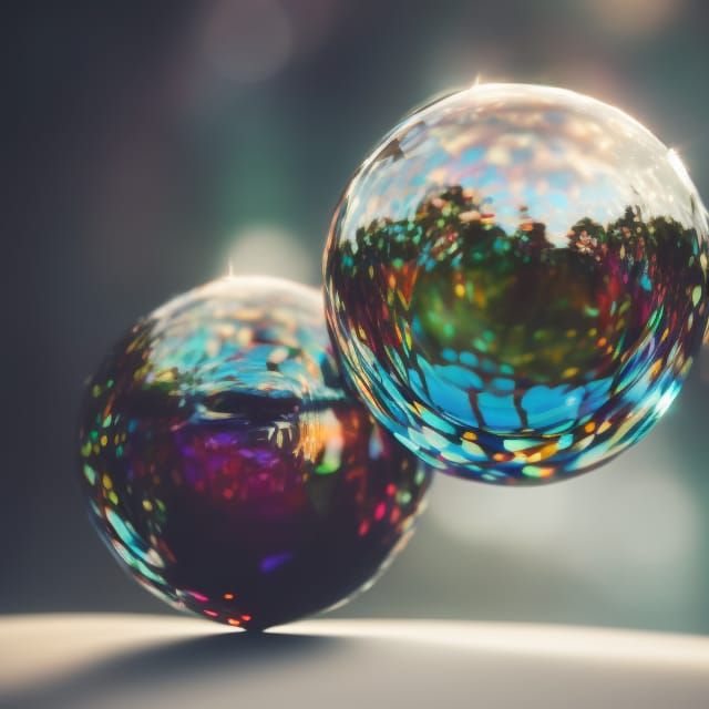Reflective Crystal Spheres in Dreamy Surreal Style