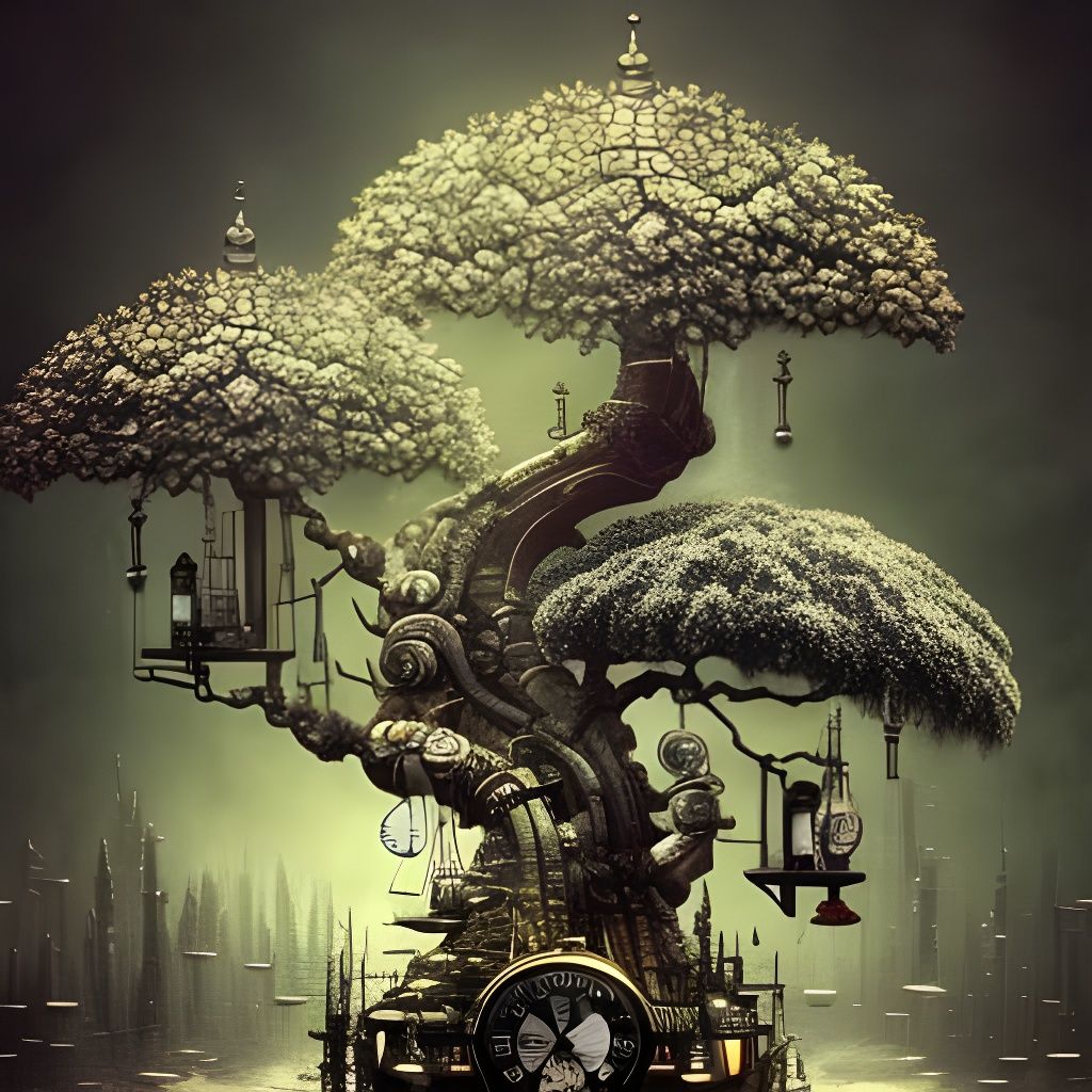 Clockpunk Glass Bonsai Village, Digital Matte Painting