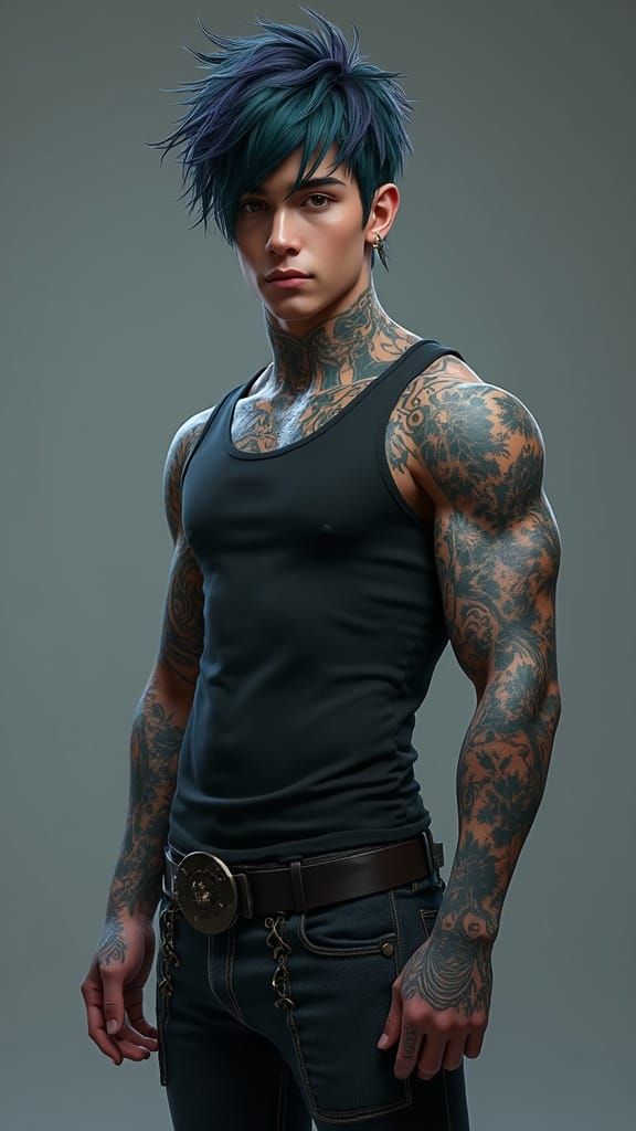 Nonbinary Young Fae Warrior in Edgy, Mystic Attire