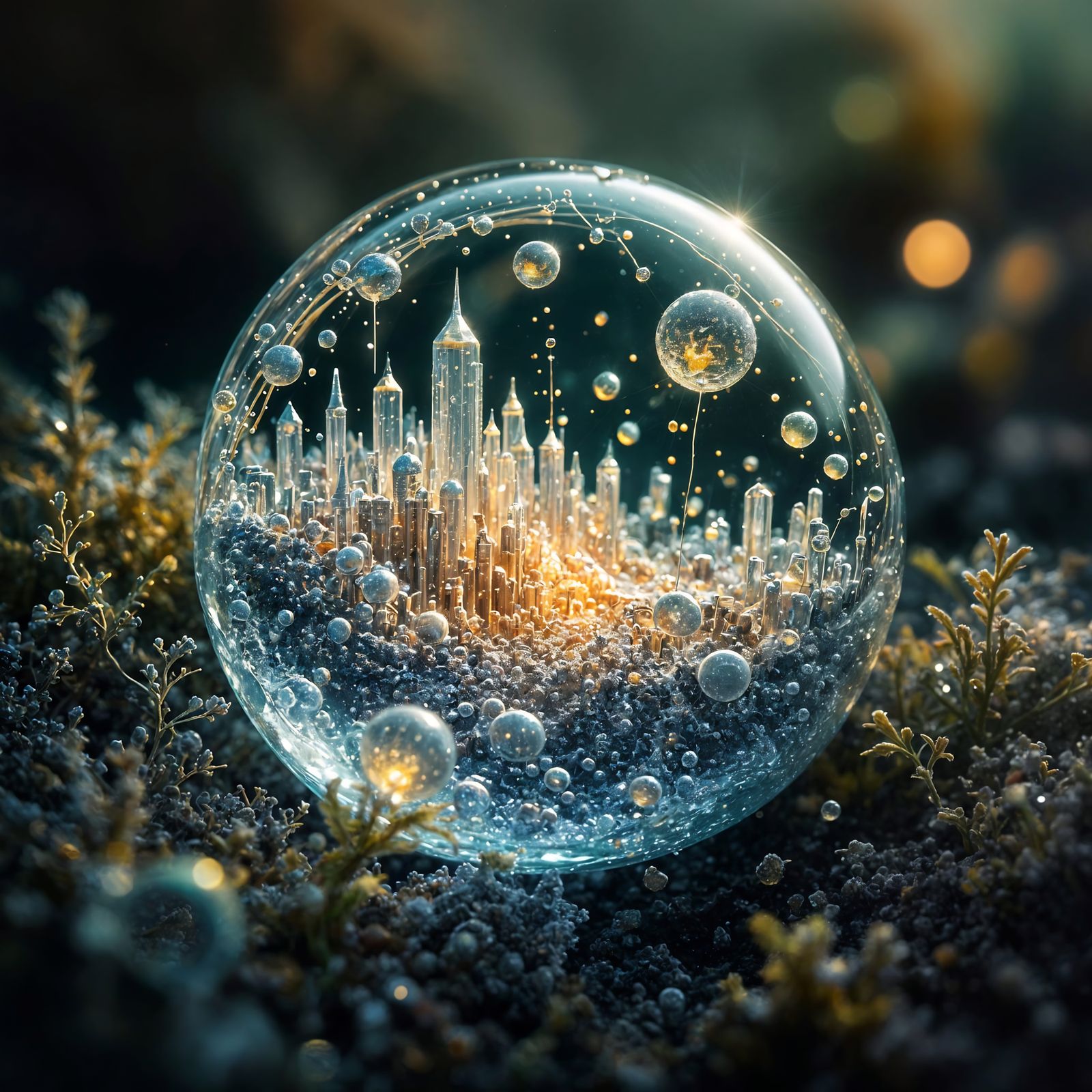 Microscopic Civilization Thrives in Dewdrop, Macro Photograp...