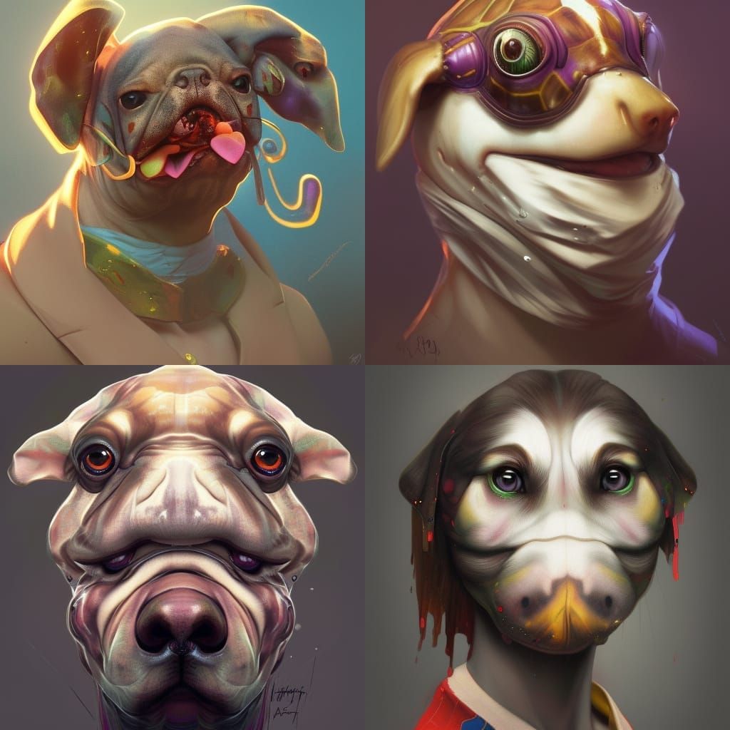 Turtle Puppy Clown Portrait in Hyperdetailed Style