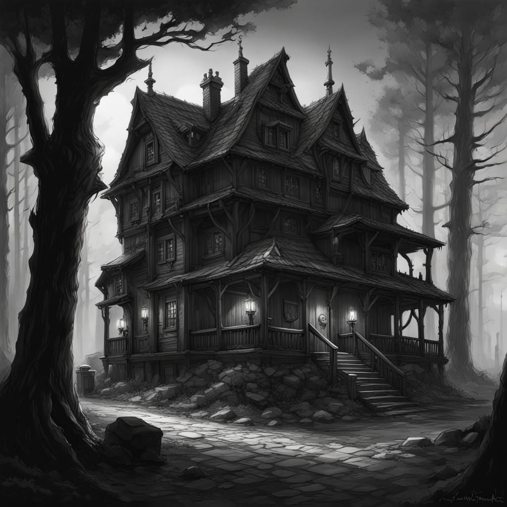 Eerie Roadside Inn in Dark Fantasy Style