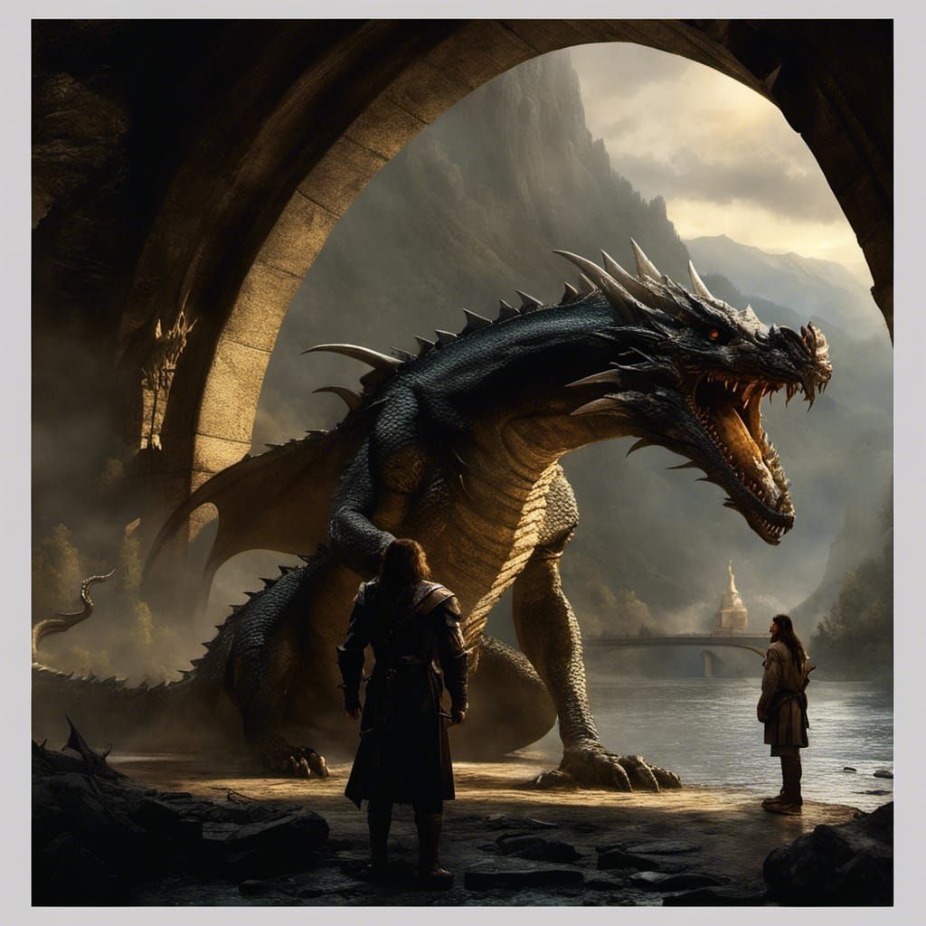 Medieval knights encounter a Dragon