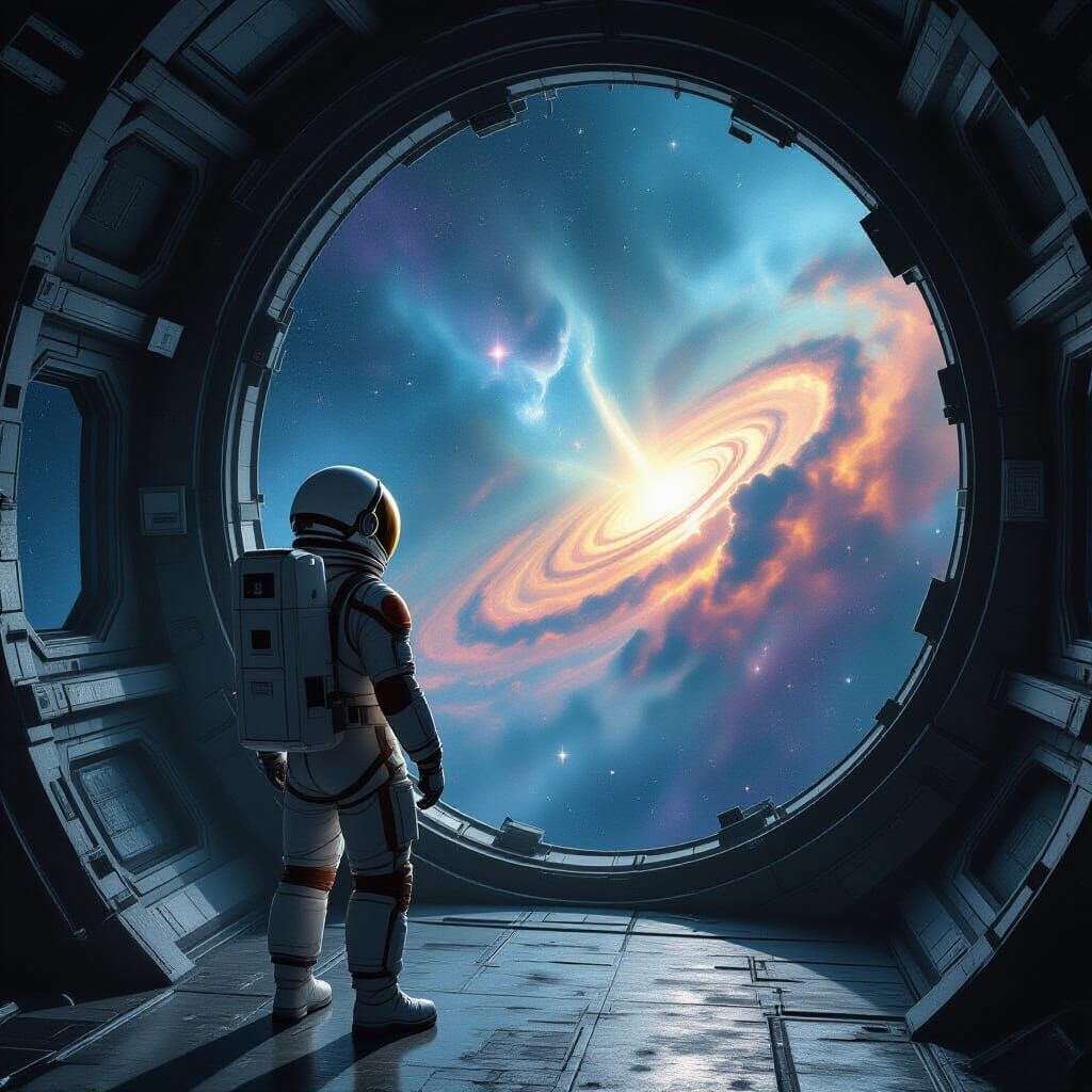 Astronaut Observes Nebula from Abandoned Space Station