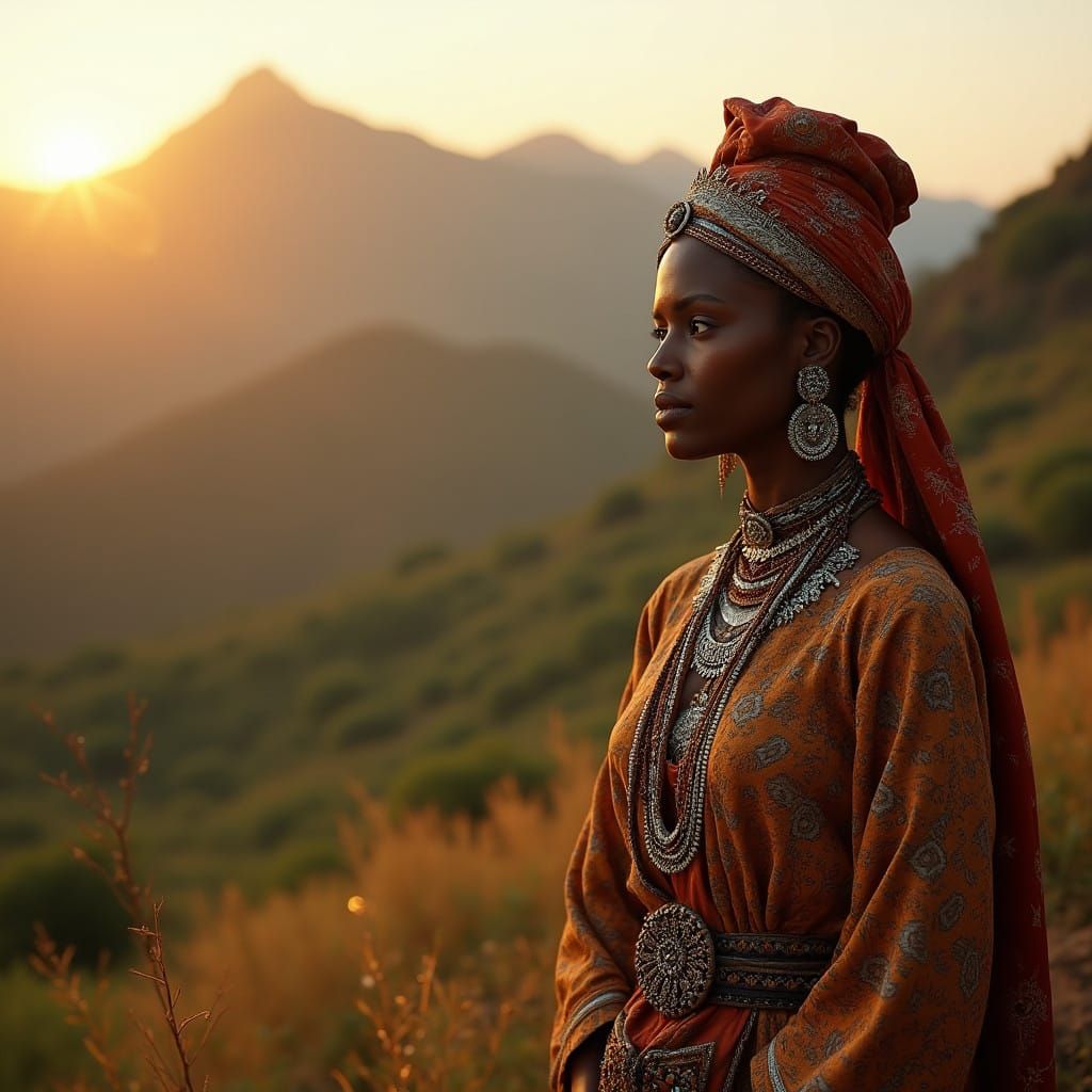 Traditional Ethiopian Queen in Habesha Kemis with Coptic Pat...