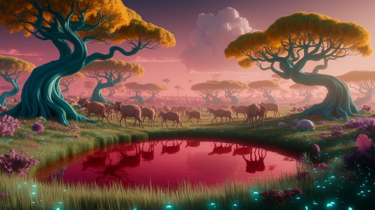 Alien Herd Grazing in Cosmic Horror Landscape