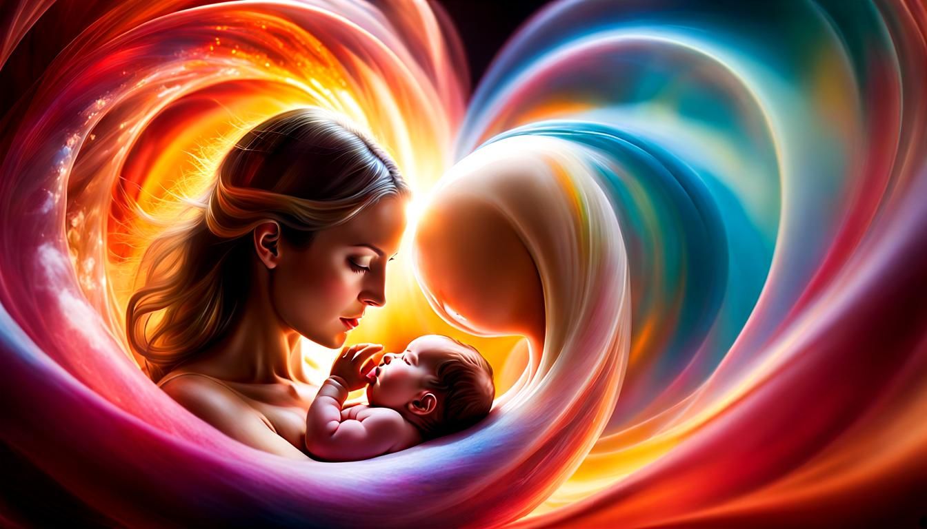 Ethereal Fetus in Womb with Motherhood Scenes