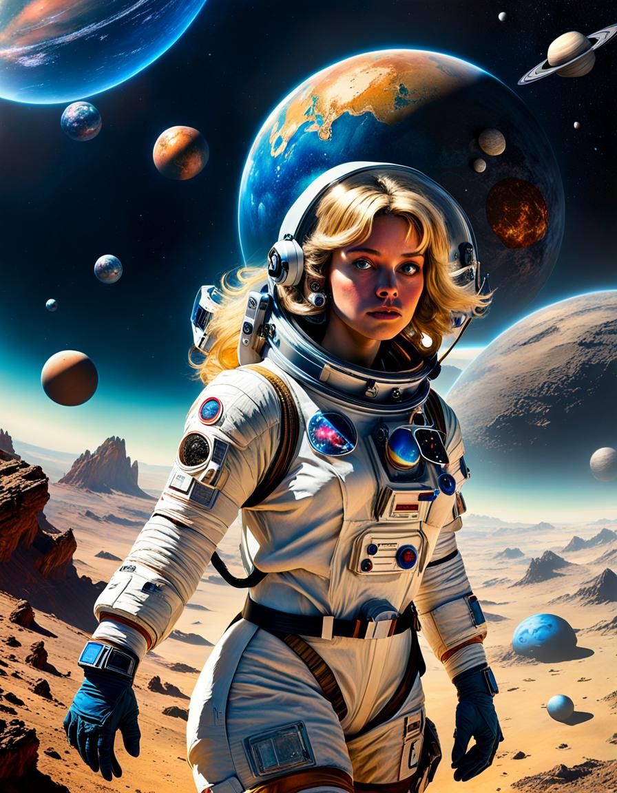Girl Astronaut in Space: Hyperrealistic Fantasy Art