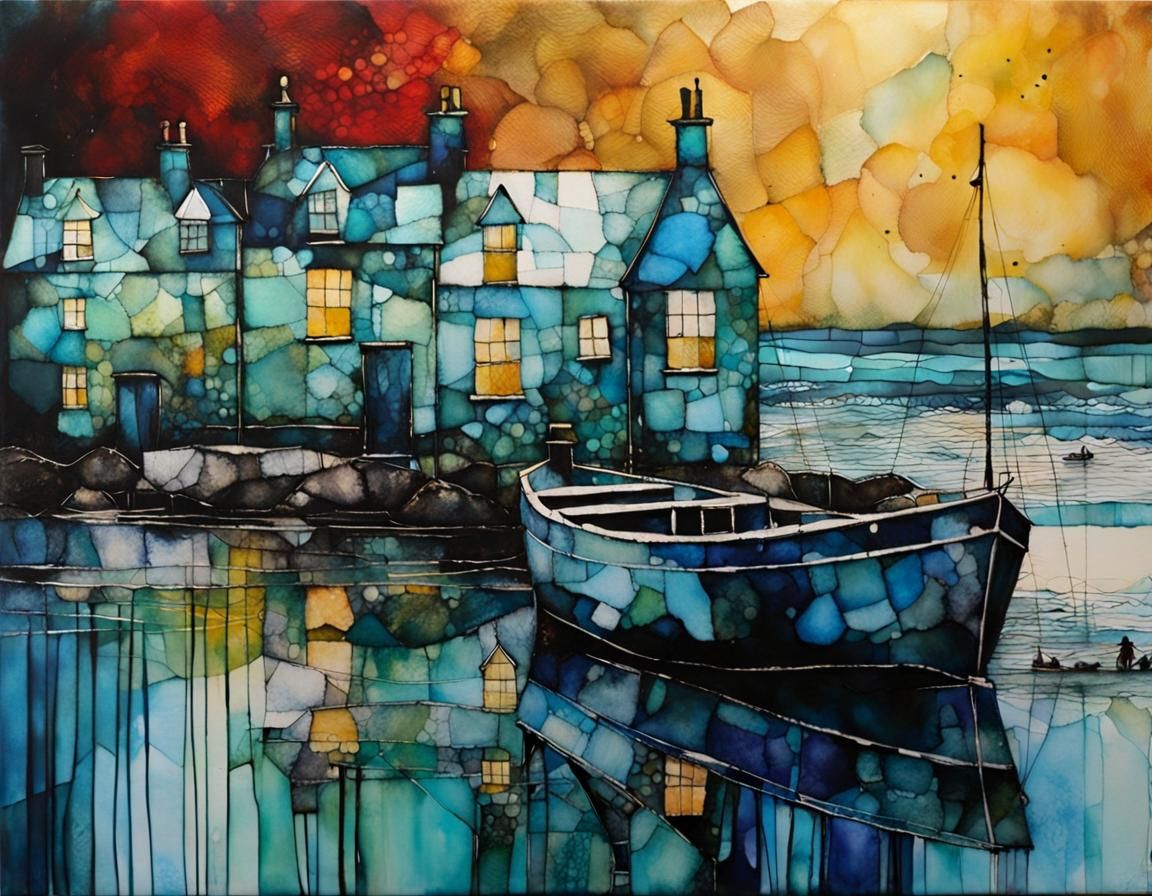 Surreal Seascape in Encaustic Painting Style