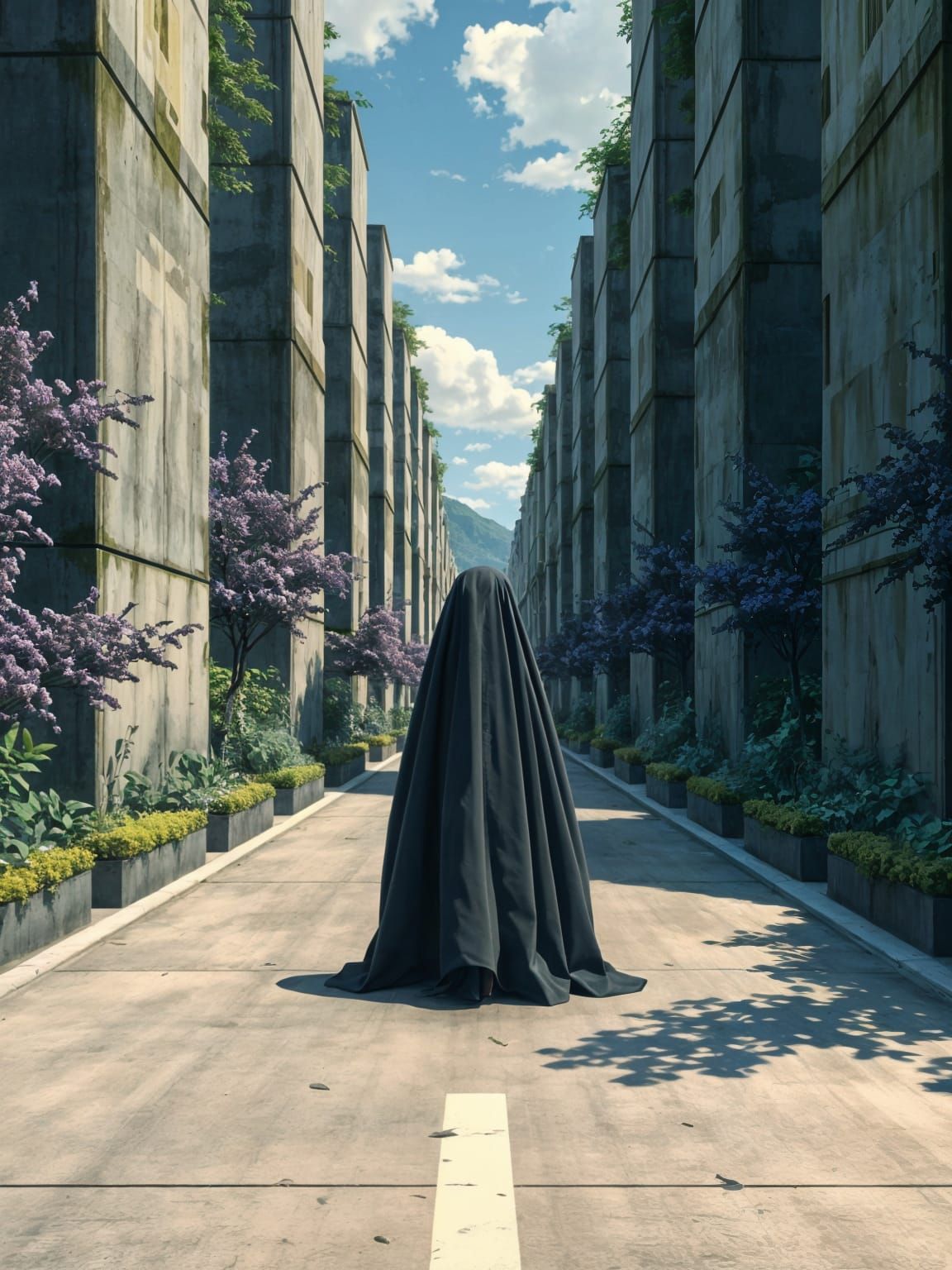 Concrete Road Anime Key Visual in Ghibli Style