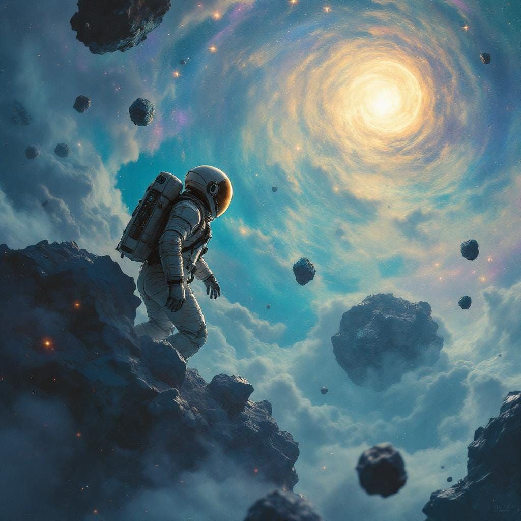 Astronaut Adrift in Cosmic Ocean: Digital Painting