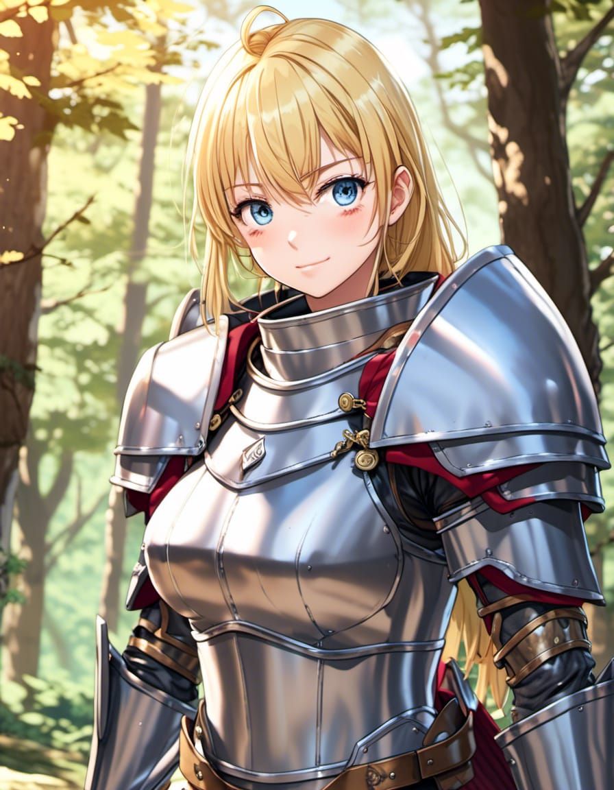 Blonde Knight in Anime Style Forest