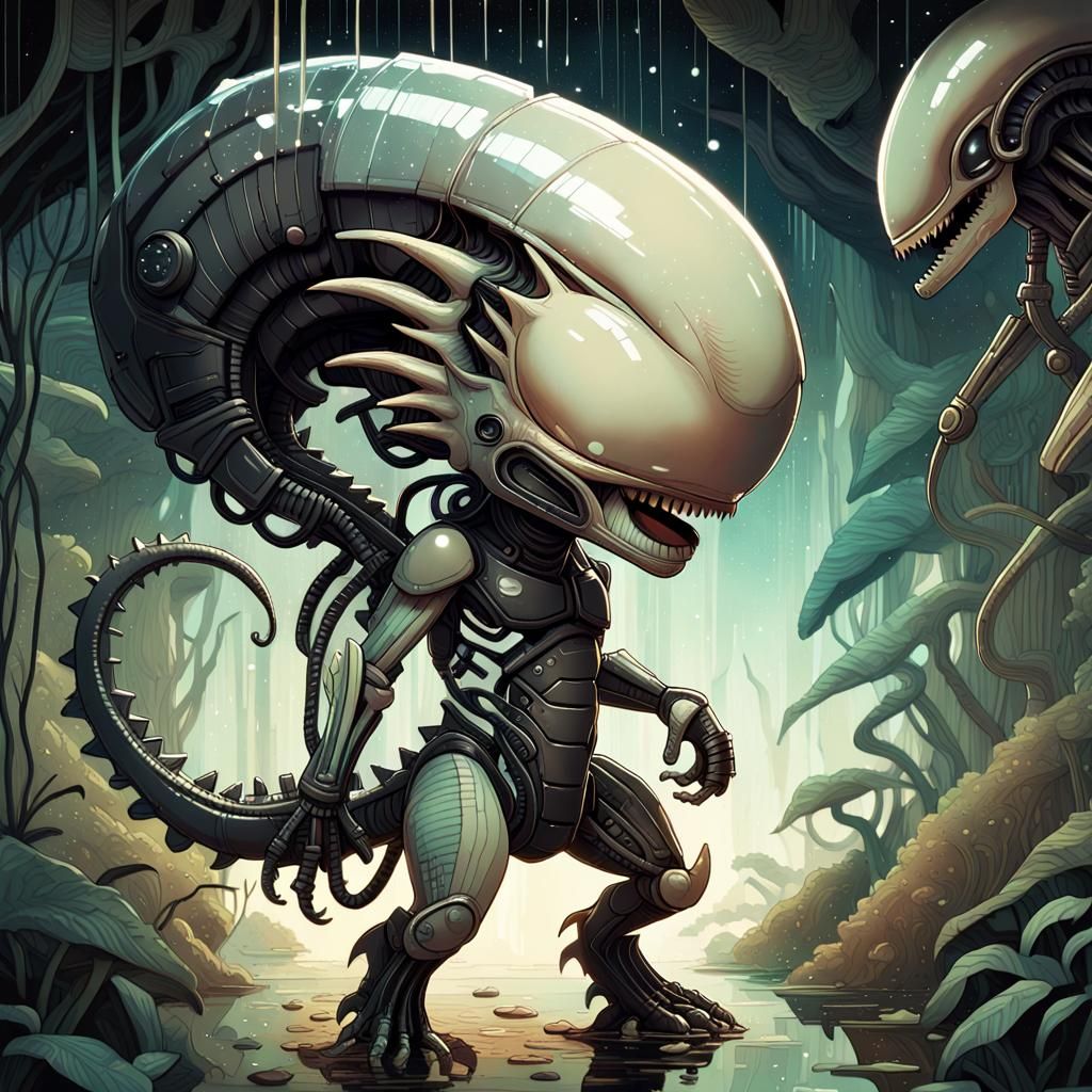 Adorable Chibi Xenomorph Character Design