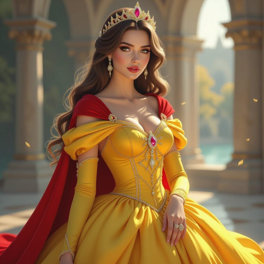 Sleeping Beauty in Crystal Gown with Red Cape