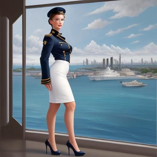 Naval Captain in Tropical Port City Oil Painting