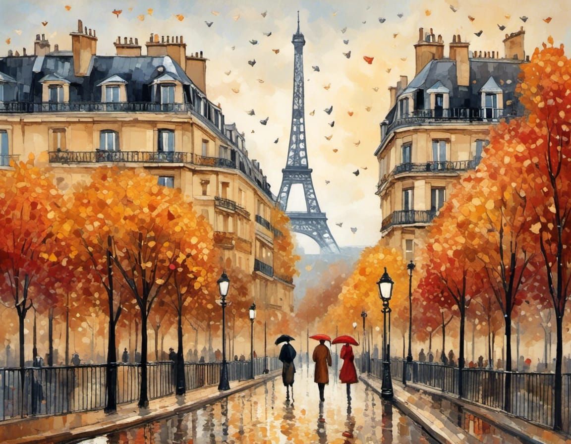 Parisian Autumn Scene with Eiffel Tower
