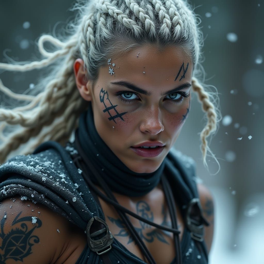 Fearless Warrior Woman Charges Forward with Lethal Intent