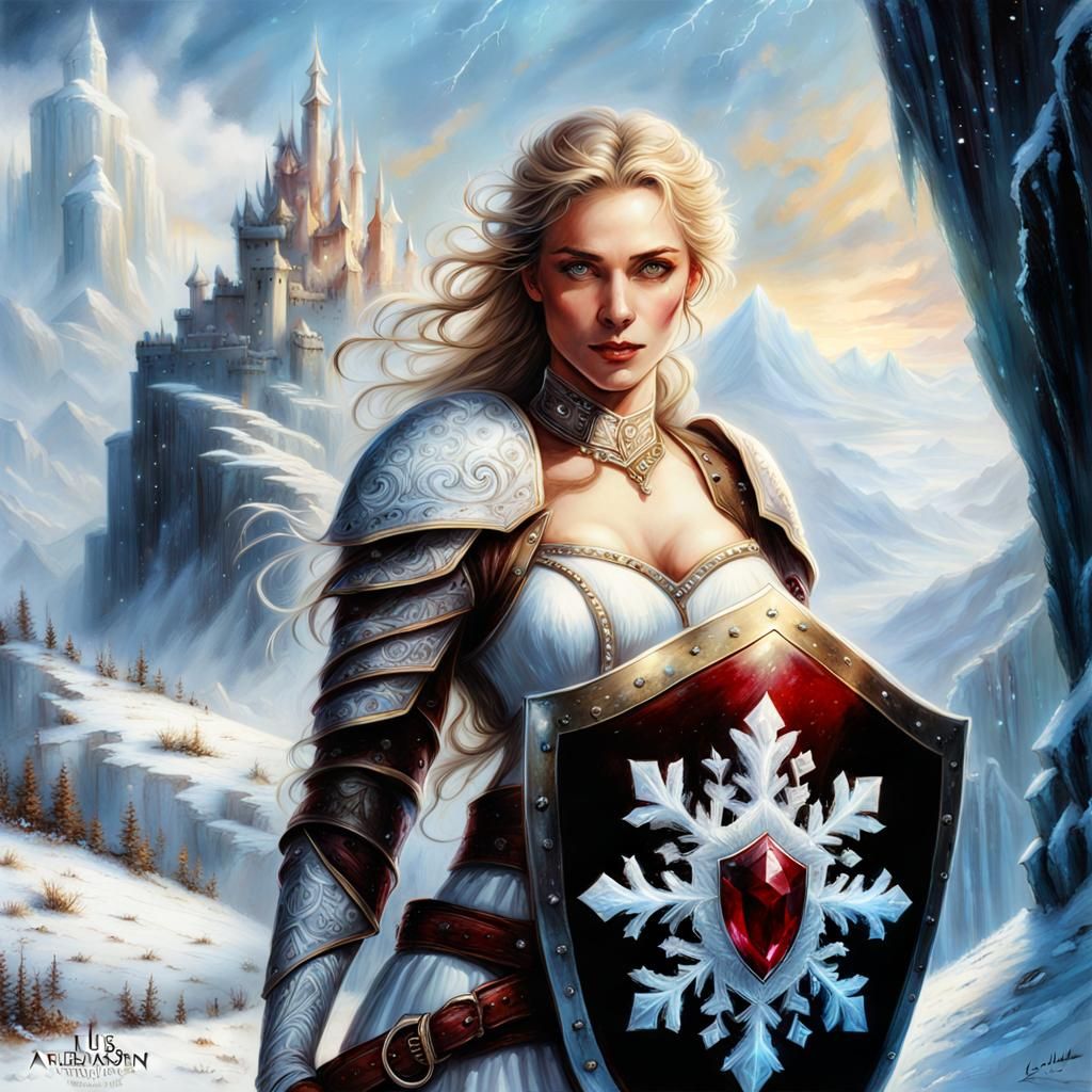 Ice Princess with Luminous Shield, Fantasy Concept Art