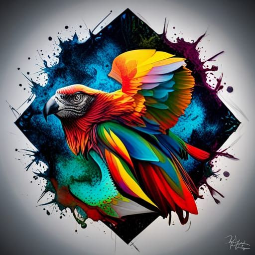 Geometric Vulture in Graffiti Street Art Style