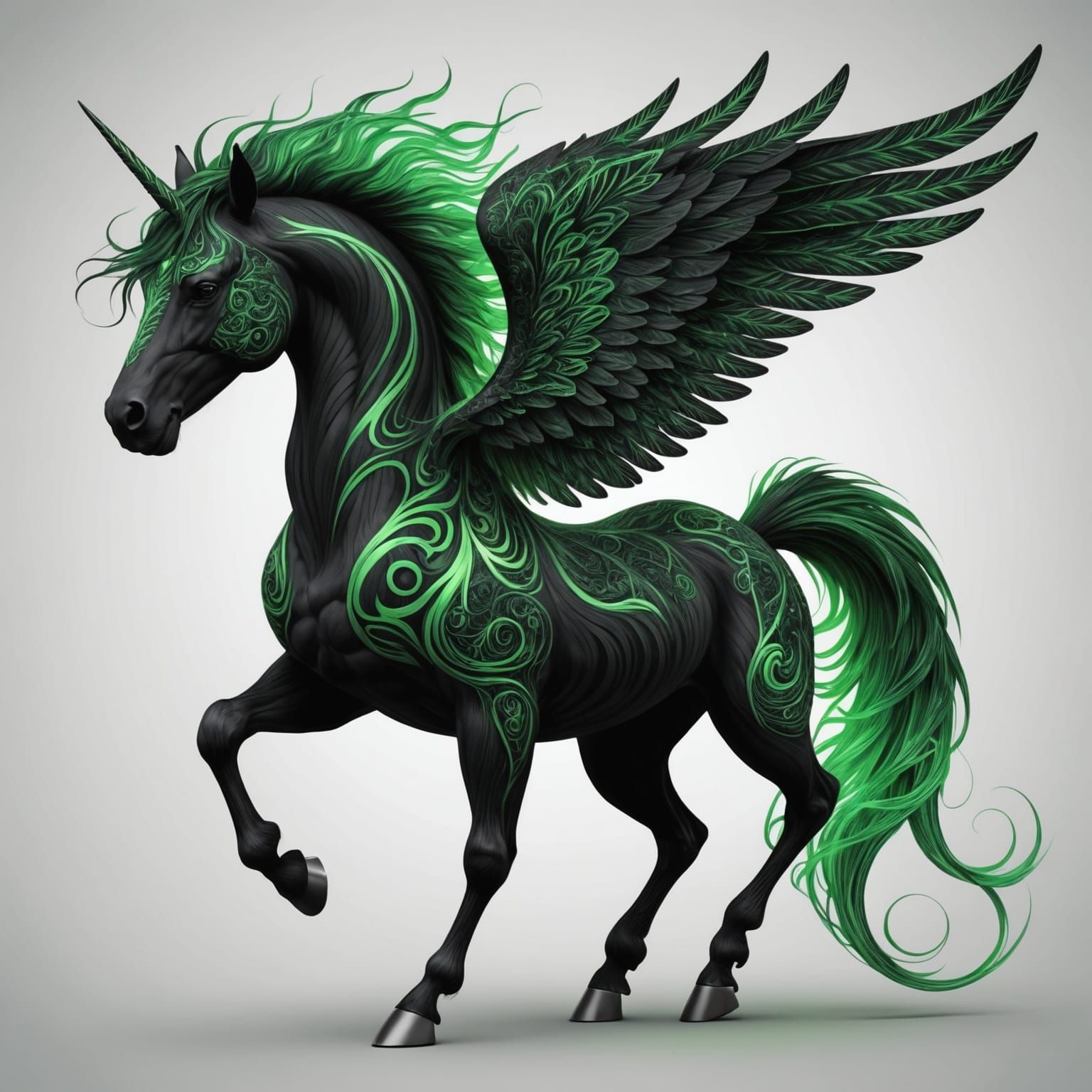 Black Pegasus with Green Fire Mane