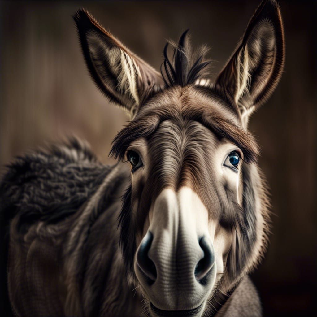 Charming Donkey Smiling in Studio, Hyperrealistic Photo