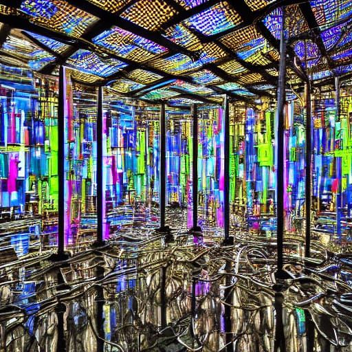 Surreal Robot in a Dystopian Dreamscape with Chrome and Neon