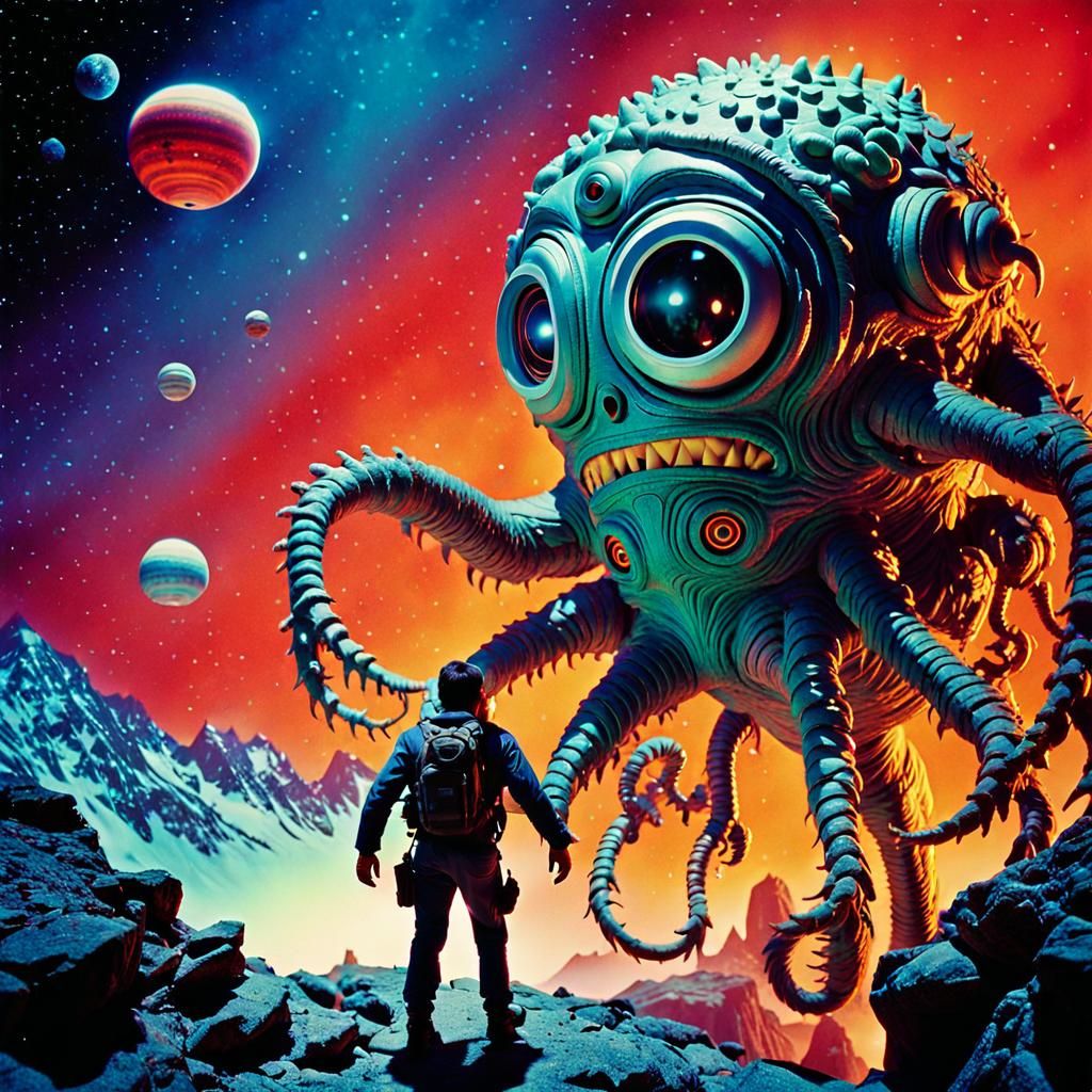 Luminescent Space Monster Encounter: 90s Style Photo