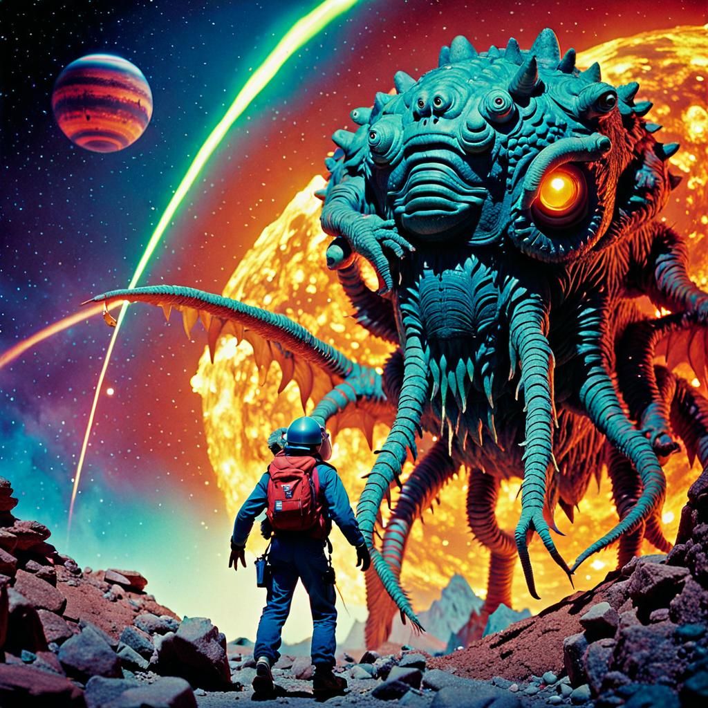 Luminescent Space Monster Encounter on Expired Film