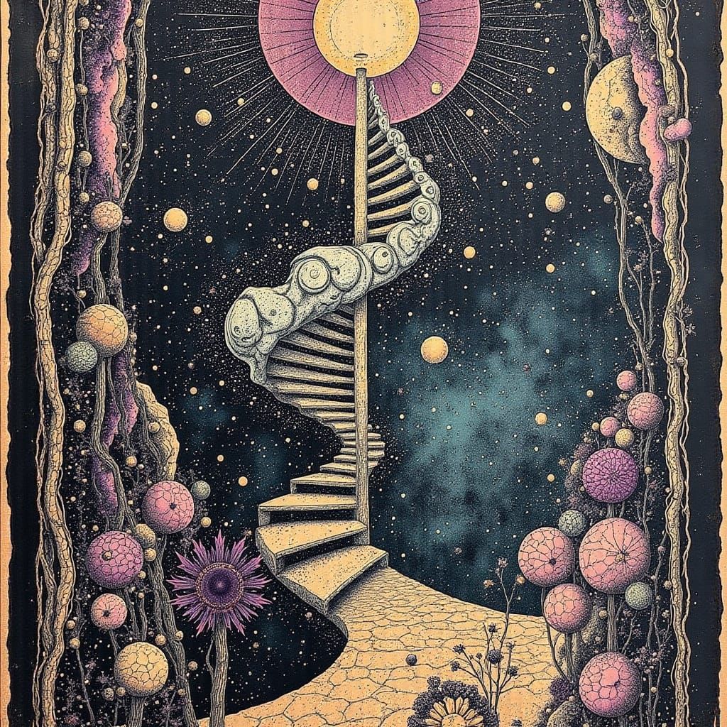 Majestic DNA Molecule Spiral Staircase in Vibrant Aubergine,...