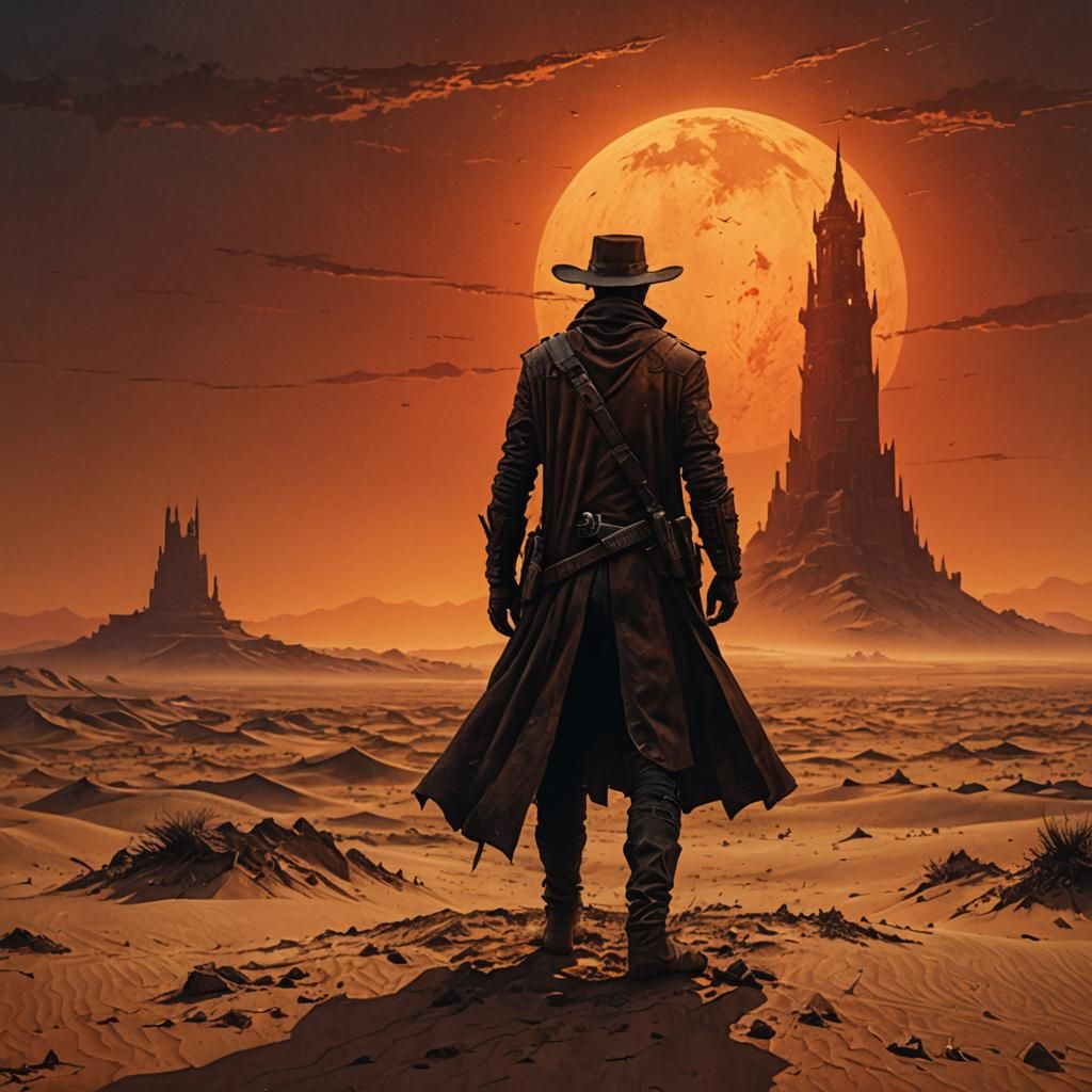 Gunslinger in Desert Landscape Inspired by Beksiński