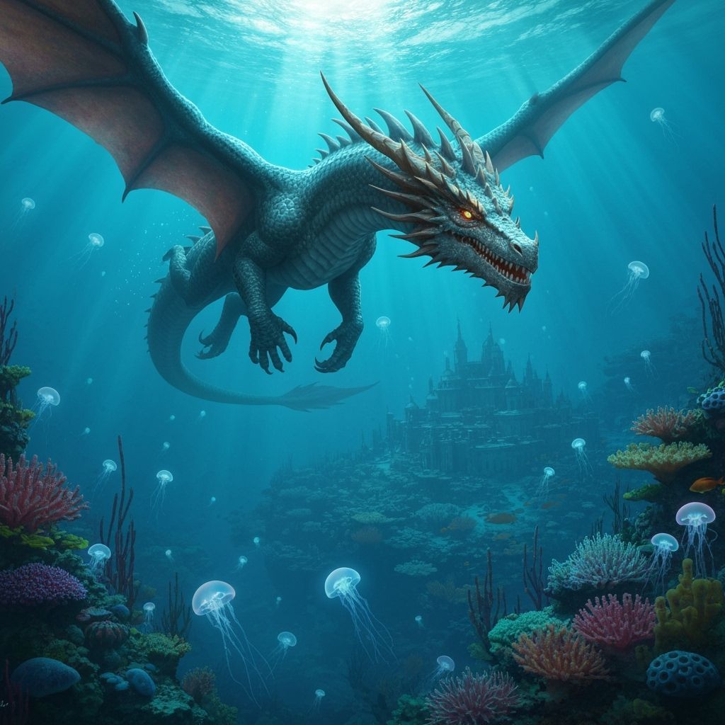 Majestic Dragon Soaring Through Ocean Depths