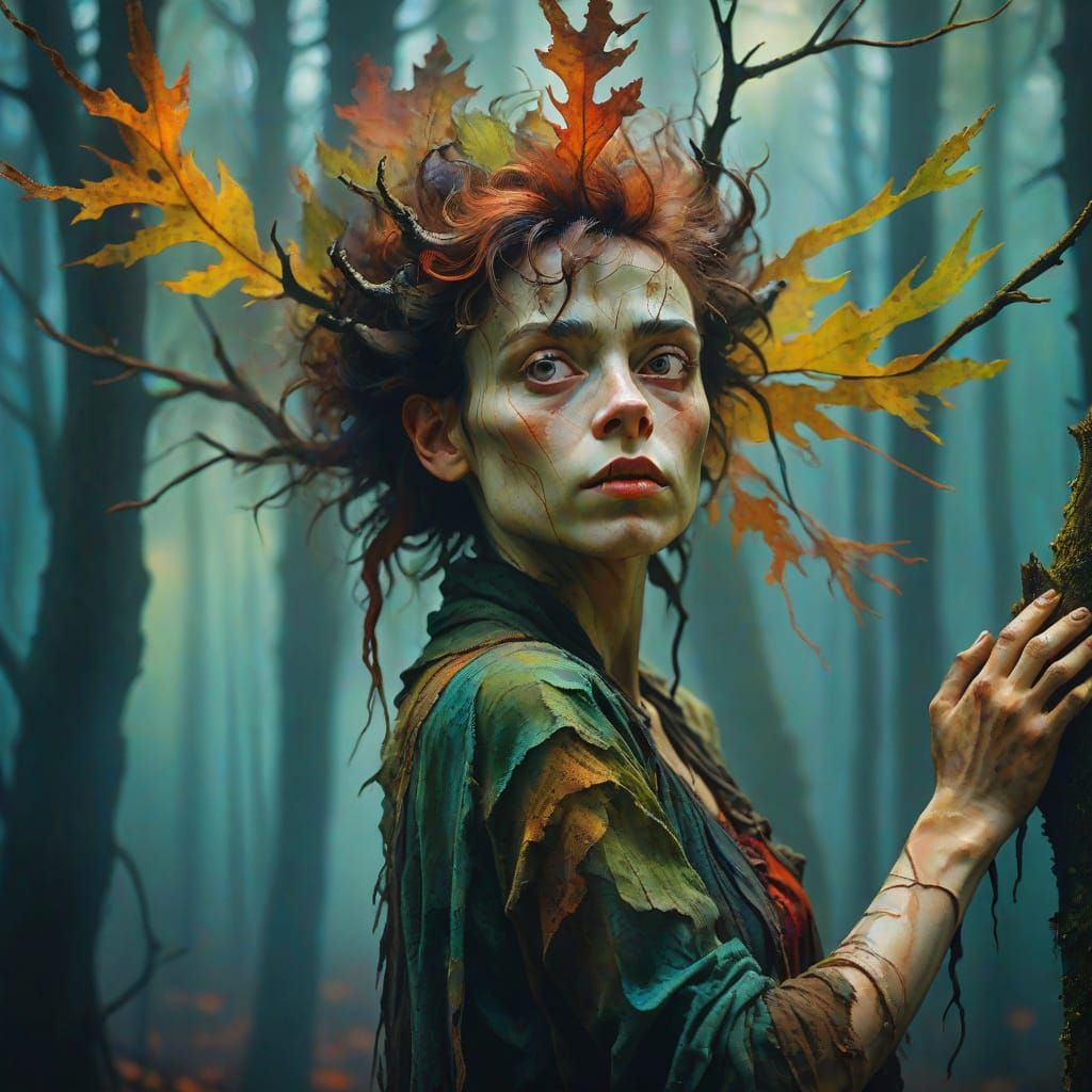 Expressionist Forest Elemental Portrait in Vibrant Colors