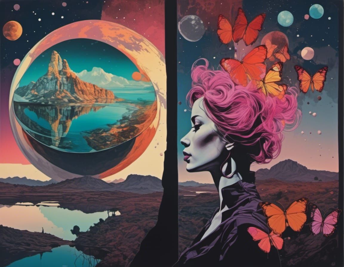 Pop Art Double Exposure Portrait on Alien Planet