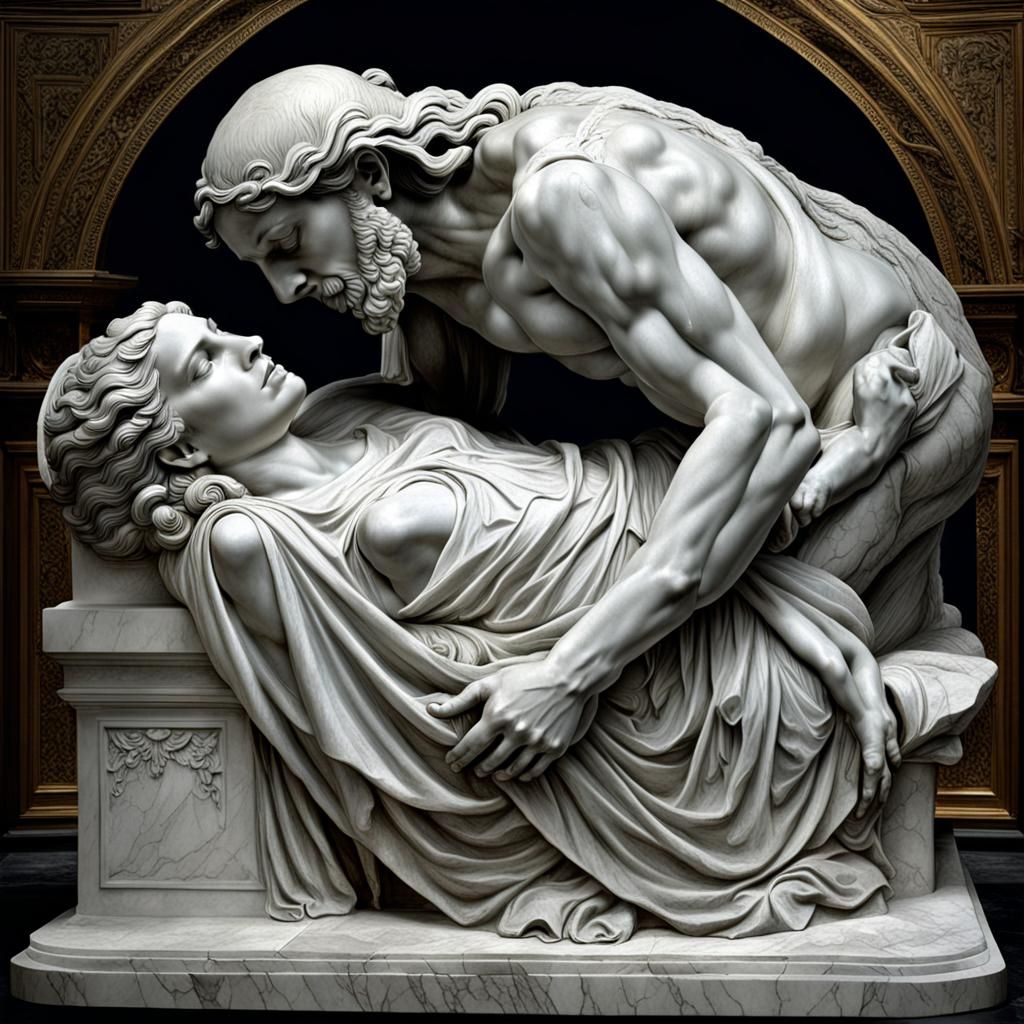 Sleeping Hermaphroditus Marble Sculpture in Horror Style
