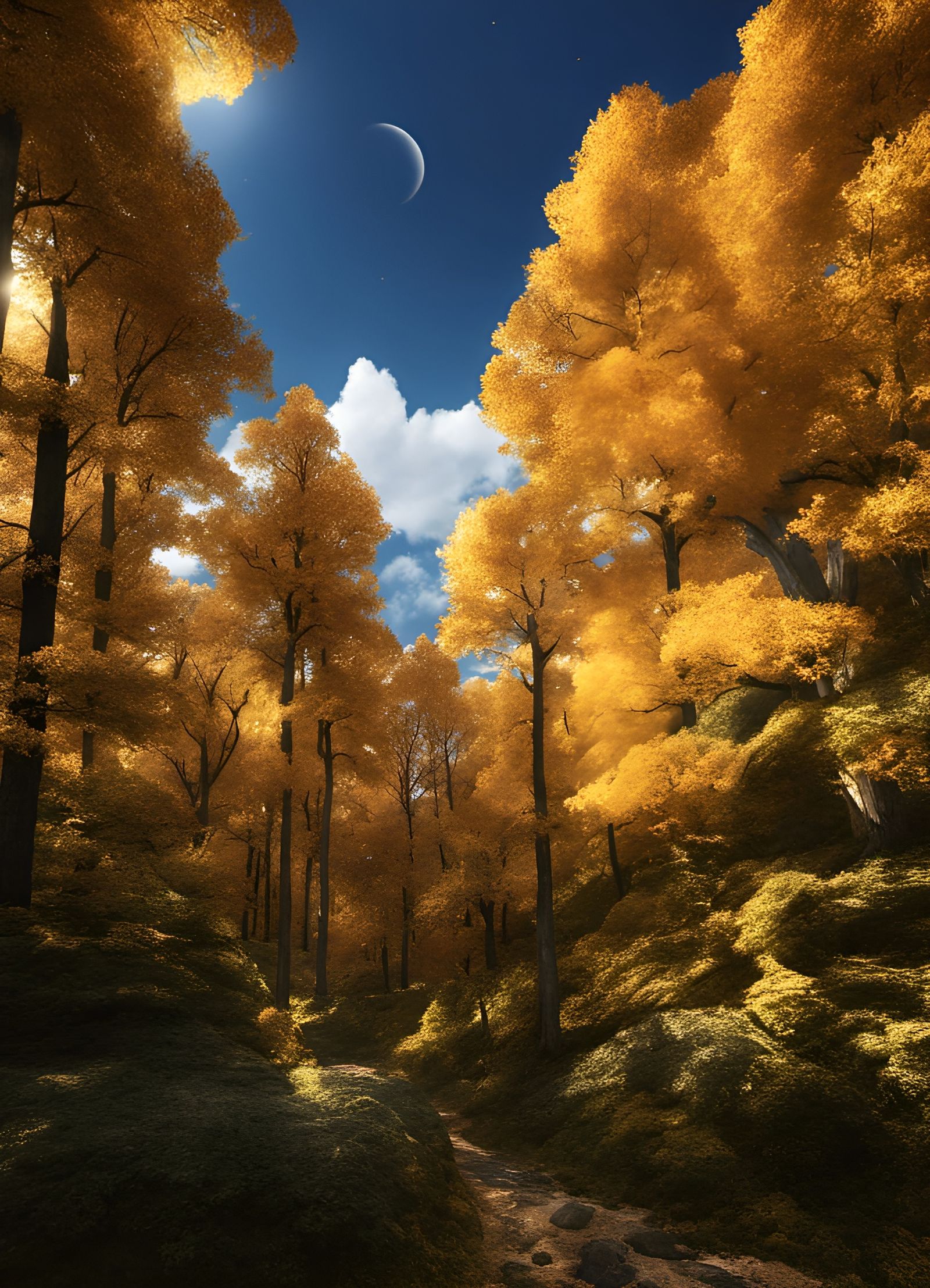 City in Clouds Reaching for the Moon