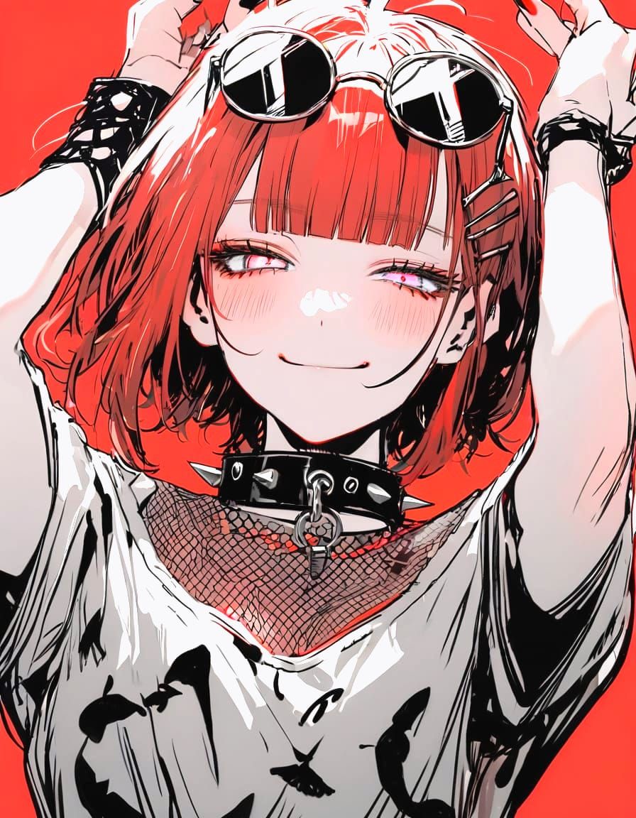 Monochrome Punk Girl with Red Highlights