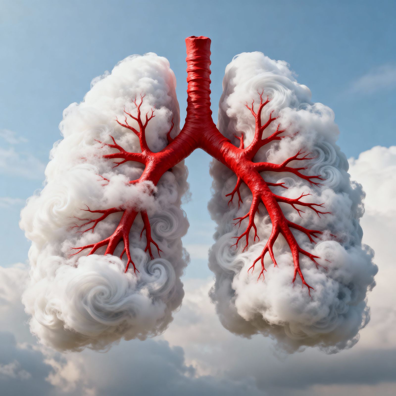 Photorealistic Cloud Lungs with Red Veins and Arteries