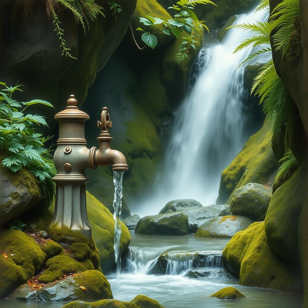 Canyon Waterfall from Stone Spigot, Impressionistic Landscap...