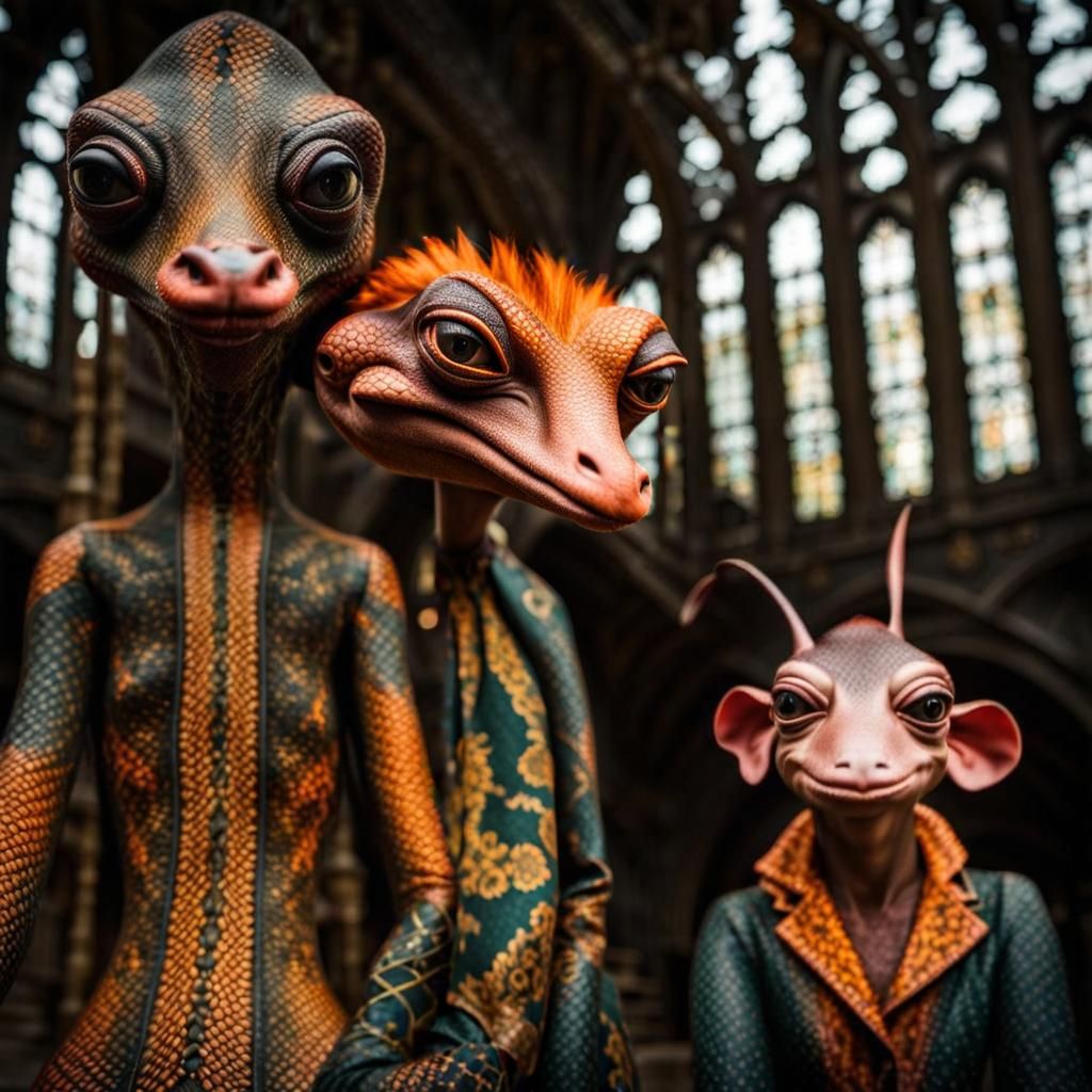 Surreal Restaurant Scene with Exotic Aliens, Professional Ph...