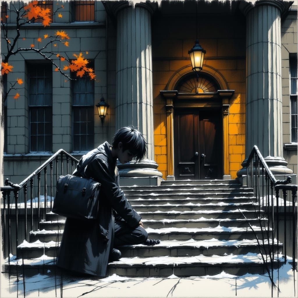 Despairing Student on a Cold Winter Night