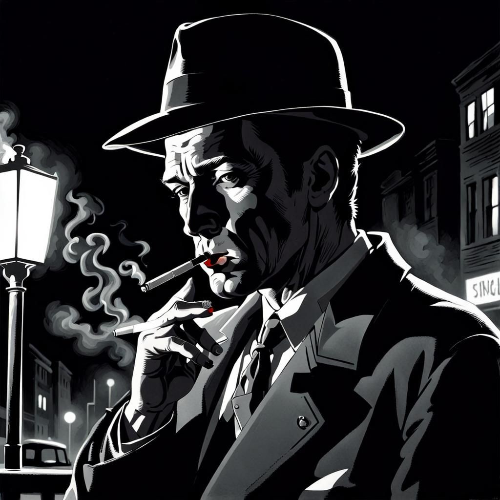 Film Noir Detective Smoking: Frank Miller Style