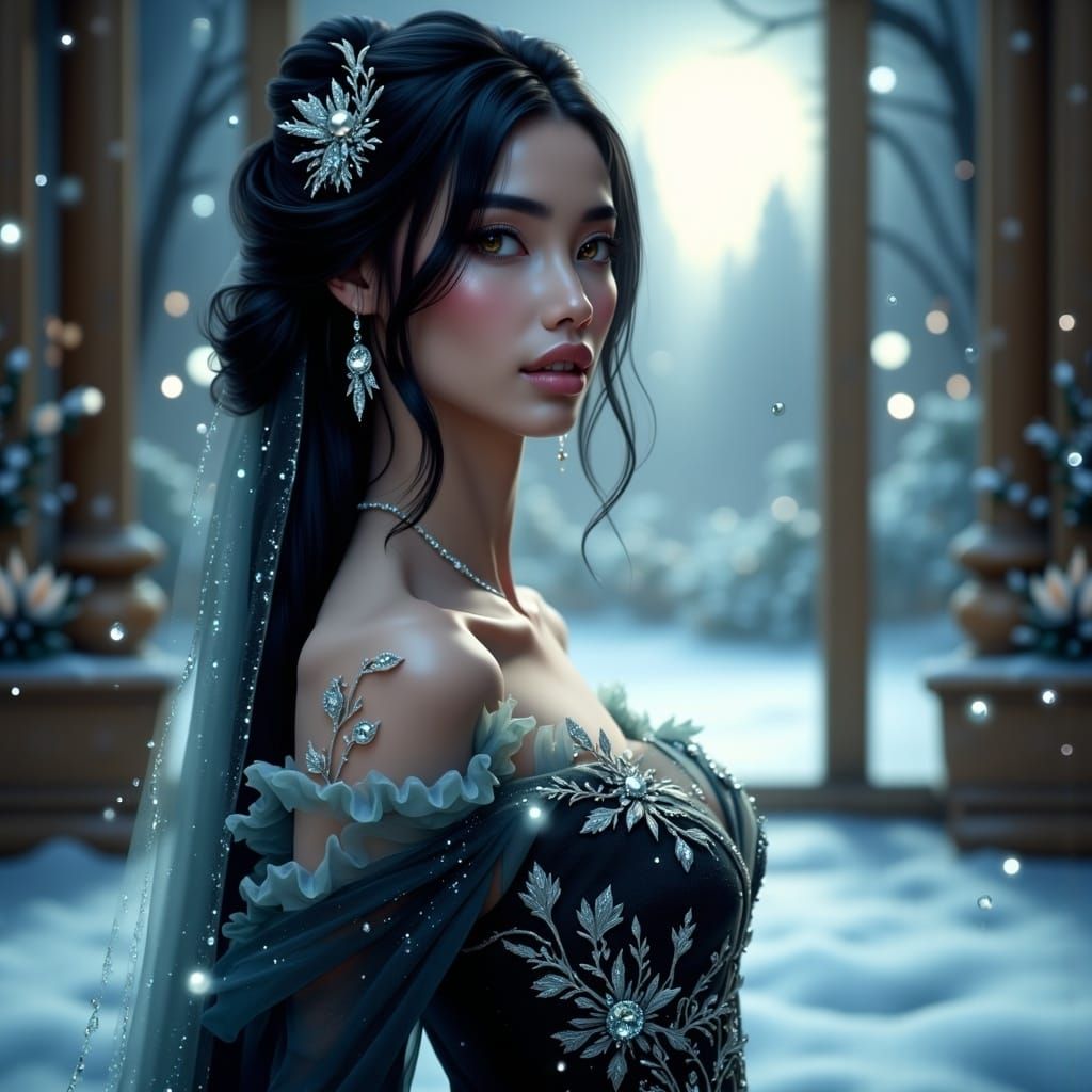 Darkly Magical Princess in a Stalactite Gown with Ice Crysta...