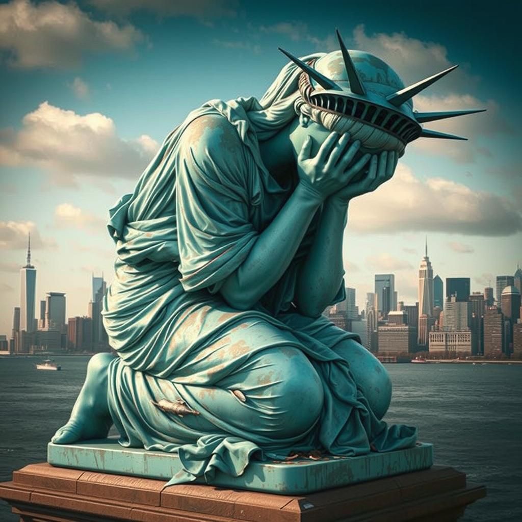 Statue of Liberty Weeping in Despair