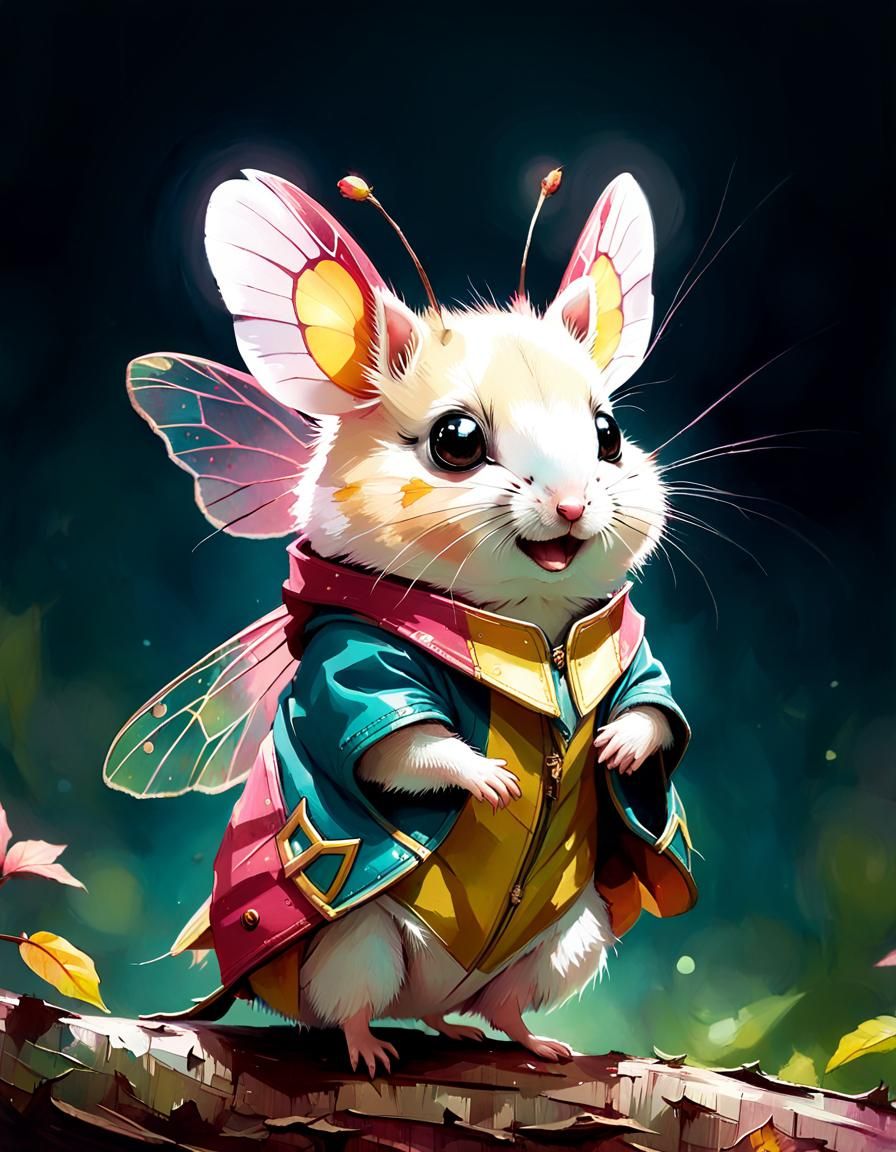 Hamster as Rosy Maple Moth, Digital Art