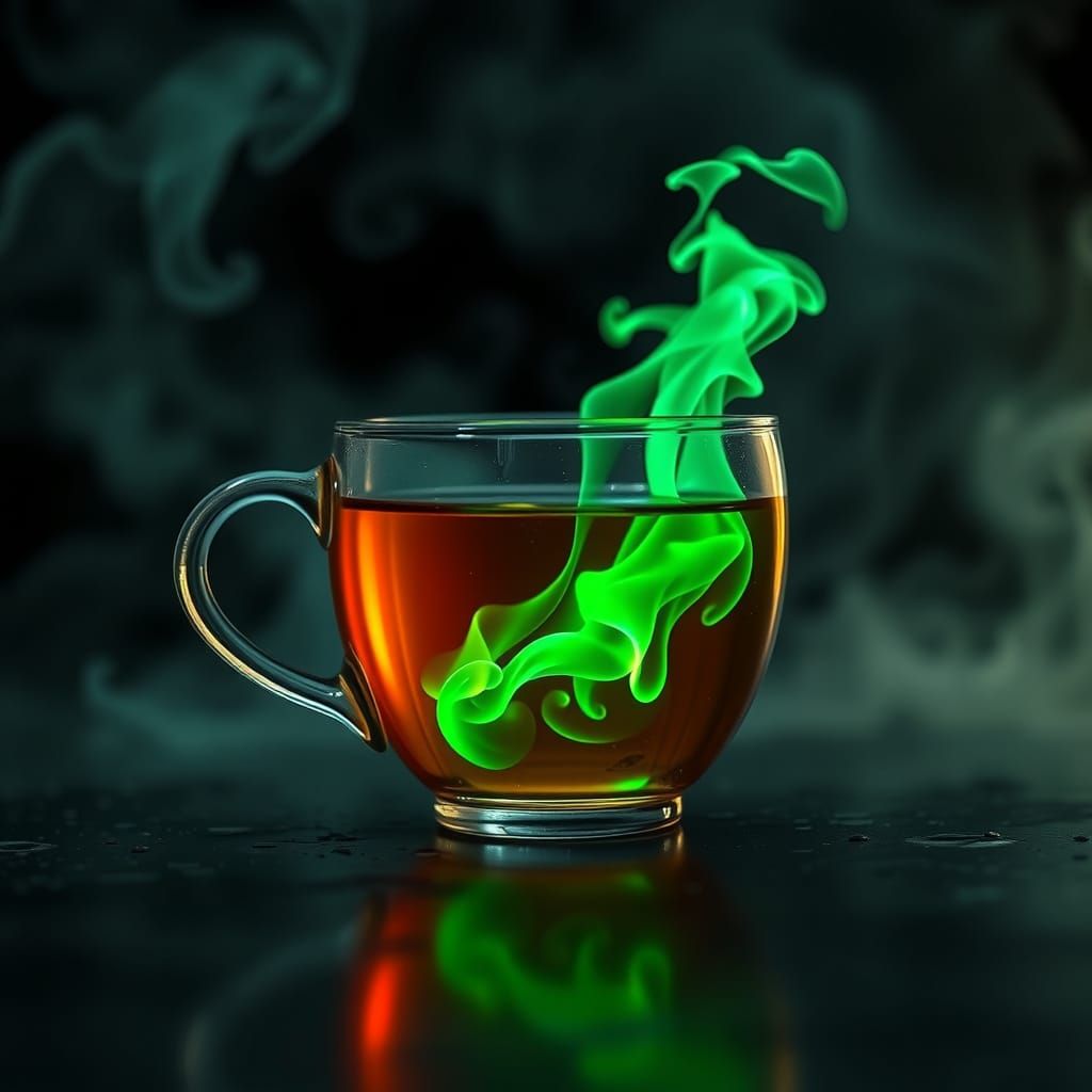 Green Fire in Glass Cup: Mystical Dreamscape