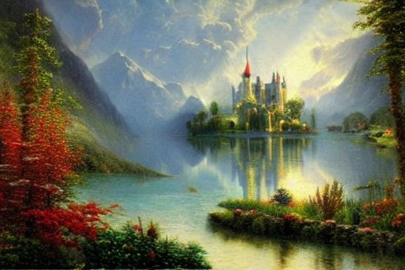 Marble Castle by Alps Lake: Ethereal Matte Painting