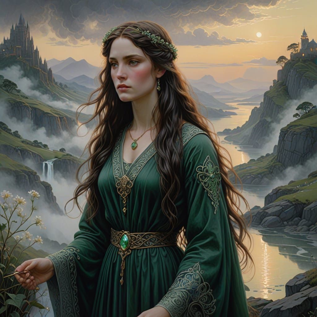 Ethereal Avalon Priestess in Pre-Raphaelite Style
