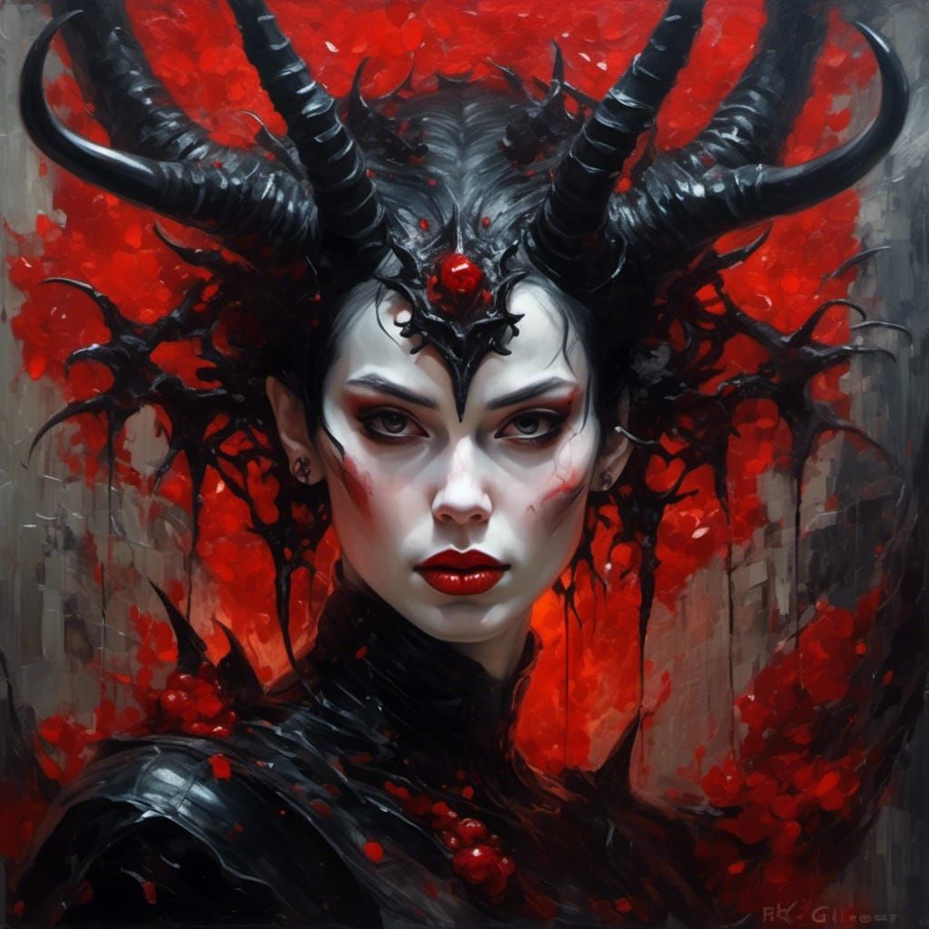 Gothic She-Devil Portrait in Oil Painting Style